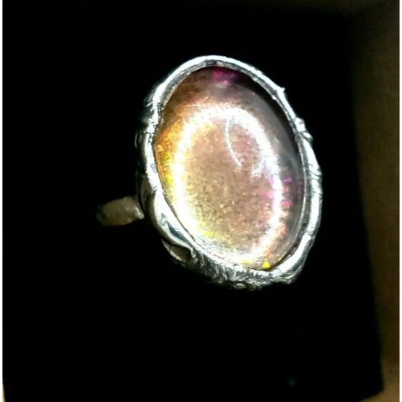 Rainbow orb Ring handmade adjustable Gothic metalwork - Picture 3 of 12